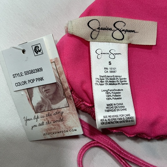 Jessica Simpson Glitter Bomb Smocked Triangle Bikini Top Pop Pink S - Picture 9 of 12